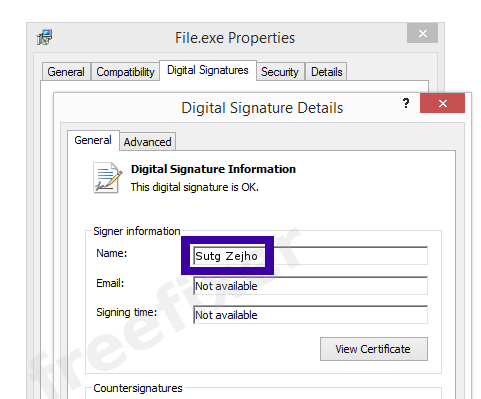 Screenshot of the Sutg Zejho certificate